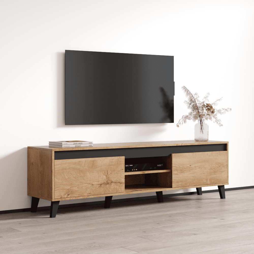 Nord II TV Stand for TVs up to 75", Mid-Century Modern Matte 67" Entertainment Center, TV Media Console with Storage Cabinets