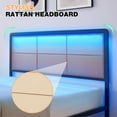 thumbnail image 4 of Rattan Bed Frame with LED Light & Storage, Woven Headboard, Boho Style Platform Bed for Mattress, No Box Spring Required, 4 of 9