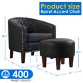 thumbnail image 5 of TrumanPick Barrel Accent Chair with Ottoman, Leather Comfy Club Chair Cozy Living Room Reading Chair Armchair for Bedroom, Black, 5 of 6
