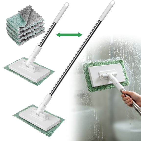 Snap Grip Mini Mop, 39" Zero Touch Mini Mops w/ 4 Reusable Cloths, Adjustable Disposable Lazy Dust Mop, Wet and Dry for Kitchen, Bathroom, Toilet, Corners, Window, Wall Cleaning