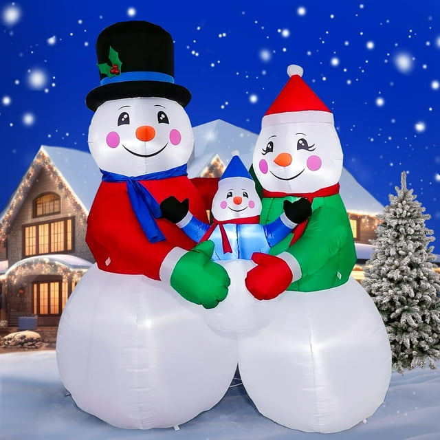 Familia de muñecos de nieve inflables Kalolary de Navidad de 6 pies con LED