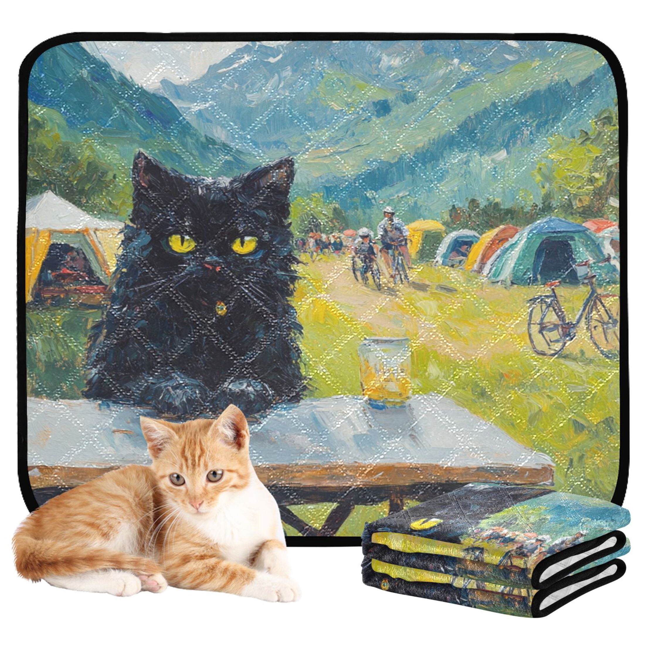 Qxltty Picnic Black Cat Cat litter Pads Pet Set of 2 Diaper Mats Center Anti-leakage Layer Absorbent Soft and Comfortable
