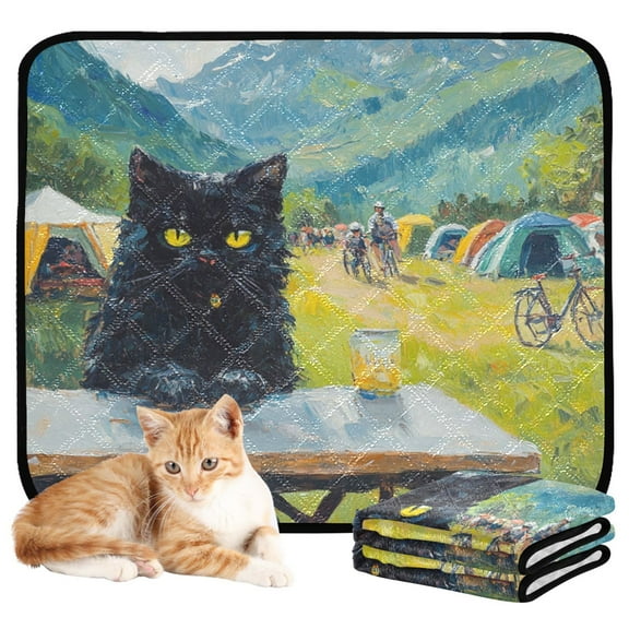 Qxltty Picnic Black Cat Cat litter Pads Pet Set of 3 Diaper Mats Center Anti-leakage Layer Absorbent Soft and Comfortable