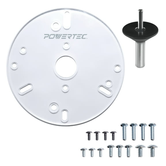 POWERTEC 6-1/2" Universal Router Base Plate with Centering Pin & Cone. Predrilled Holes w/Screws Fits Porter Cable, Bosch, Milwaukee, Ryobi, Makita, Dewalt, Craftsman, Hitachi & Triton (71881N)
