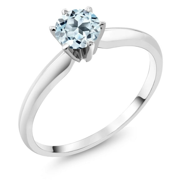 Gem Stone King 18K White Gold Sky Blue Topaz Engagement Solitaire Ring for Women (0.70 Cttw, Round 5MM, Gemstone November Birthstone, Size 7)