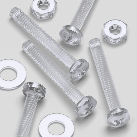 Pack of 50 Transparent Clear Plastic, Pan Head, M2 x 16mm Nuts & Bolts -Acrylic Plastic Screws, (5/64 x 5/8 in)