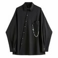 thumbnail image 1 of Camisa de manga larga para hombre, Color puro, cuello vuelto, camiseta de cadena masculina de moda para primavera y verano, 1 of 8