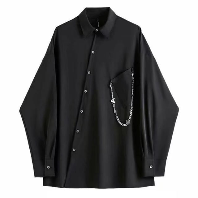 Camisa de manga larga para hombre, Color puro, cuello vuelto, camiseta de cadena masculina de moda para primavera y verano