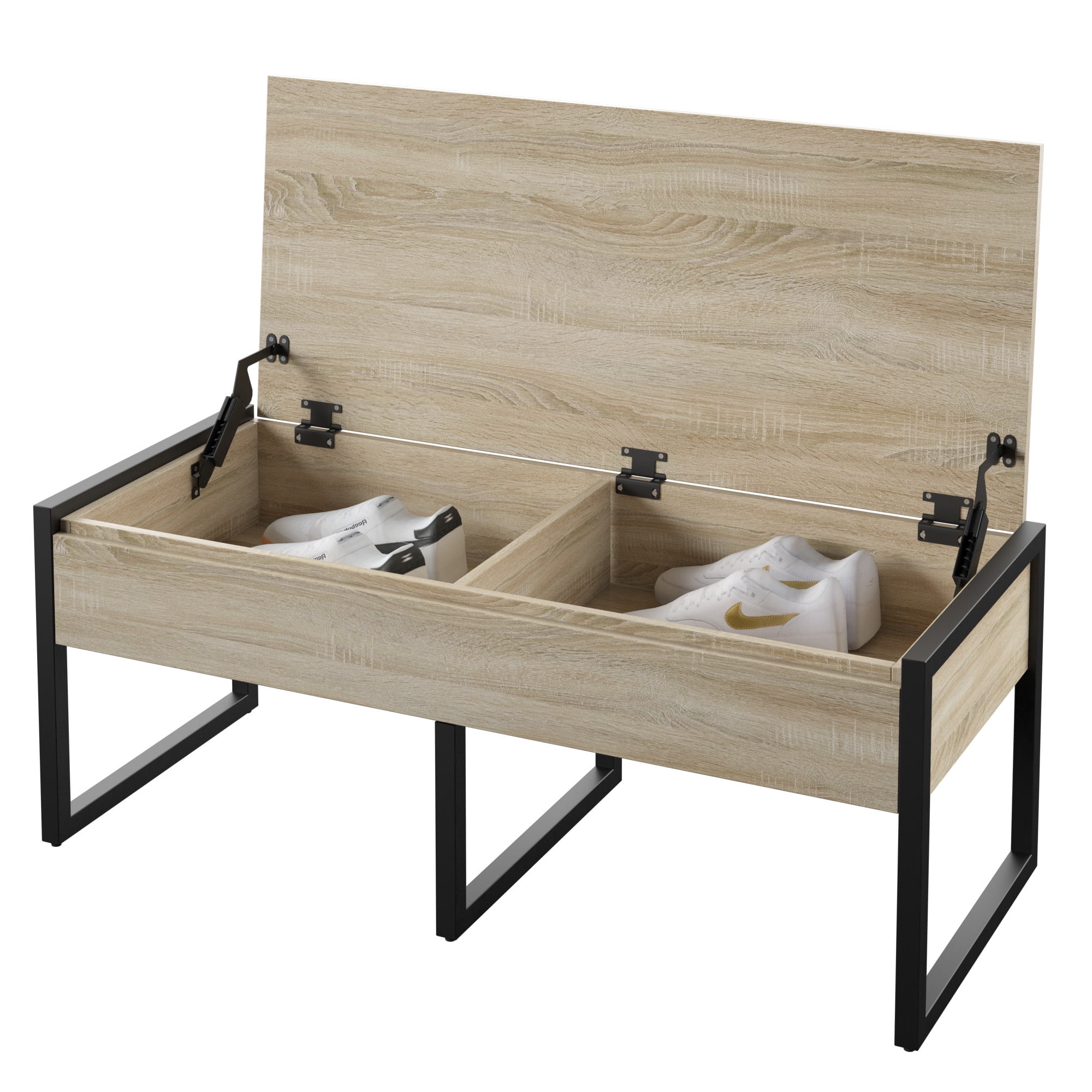 Twin Star Home 16" Entryway Storage Bench with Metal Frame, Bishop Oak