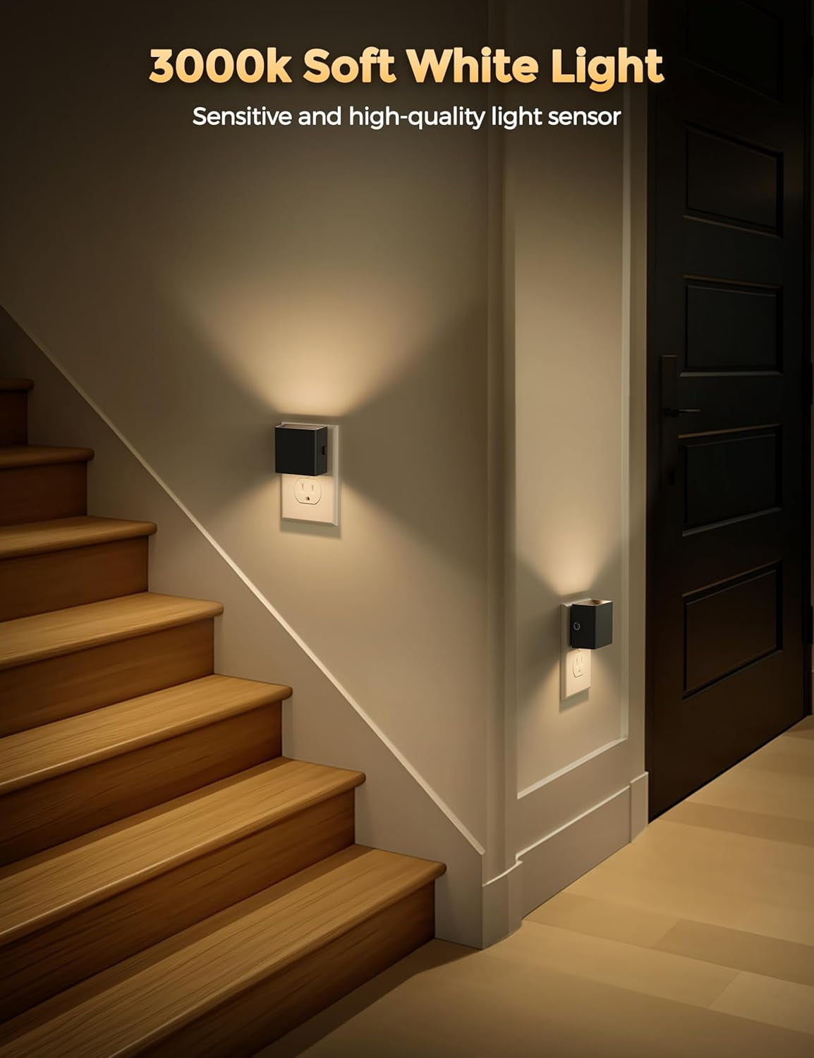 RGHJAR-LED Night Lights Plug into Wall [4 Pack], Plug in Nightlight, 3 Level Brightness Adjustable Night Light, Dusk to Dawn Sensor, Nightlights for Adults, Bedroom, Bathroom, Hallway, 3000K