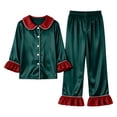 thumbnail image 6 of Kelon Christmas Pjs for Family, Silk Satin Christmas Pajamas for Family, Matching Pajamas for Couples, Holiday Family Pajamas Matching Sets with Trim & Ruffle Hem, Christmas Pjs for Family, 6 of 9