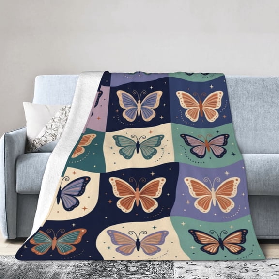 Butterfly Throw Blanket, Flannel Blanket, Warm Cozy All Season Throw for Sofa, Couch, Chairs and Bed 50x40