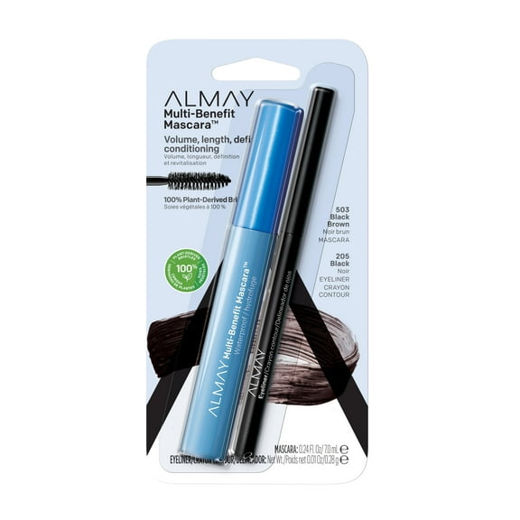 Almay Multi-Benefit Mascara with Eye Liner, Fragrance free, Hypoallergenic, Ophthalmologist Tested, 503 Black Brown, 0.24 fl oz