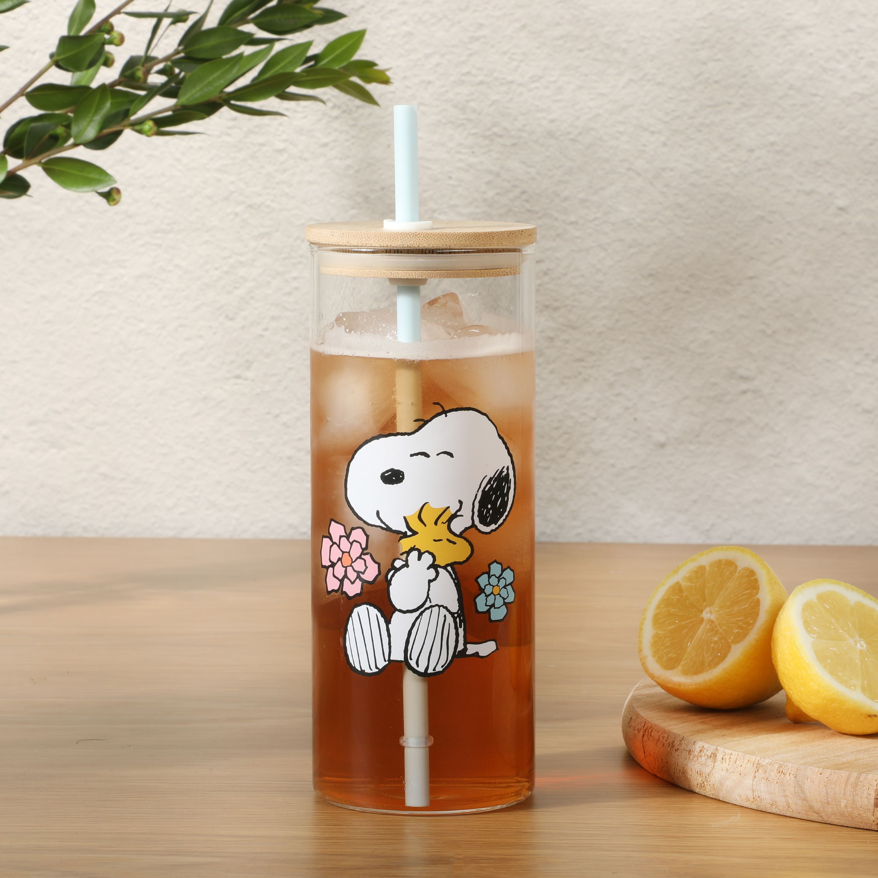 Peanuts Snoopy 22oz Glass Sipper Hug Cup - Walmart.com