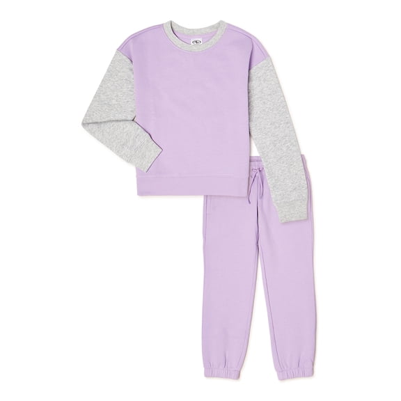 Athletic Works Girls Core Fleece Crewneck and Jogger, 2PK, Sizes 4-18 & Plus