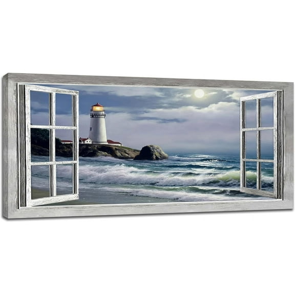 Aaroca Lighthouse Nautical Large Wall Art Coastal Beach Pictures Wall Decor Ocean Canvas Prints Window Decorations Painting Unframed Artwork Office Home Decor For Living Room Bedroom Dining Room