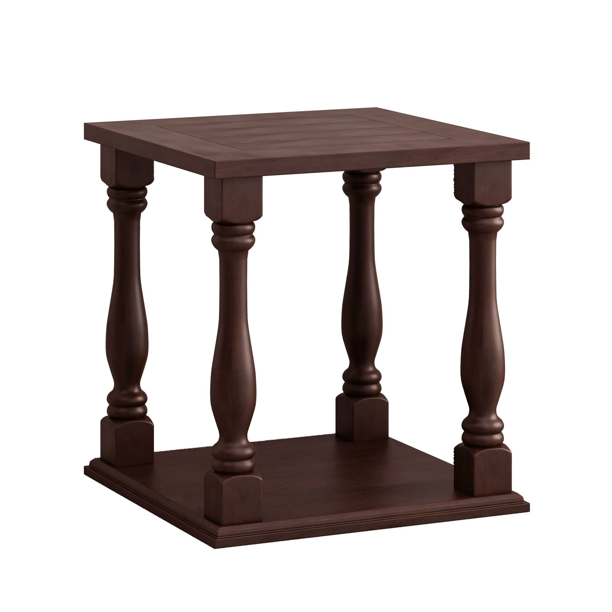 AENKYO Hand-Brushed Glaze Vintage End Table - Solid Wood Legs, 2-Tier Storage, for Bedroom & Living Room, Dark Walnut