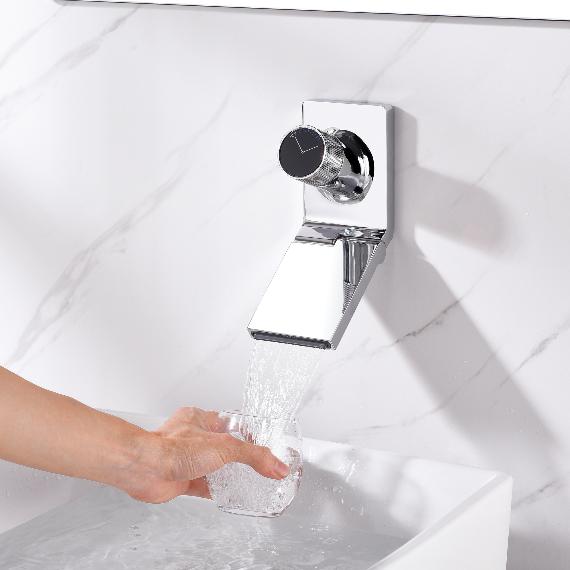 SUMERAIN Waterfall Bathroom Faucet,Wall Mount Bathroom Sink Vessel Faucet with Foldable Spout, Rough in Valve, Chrome