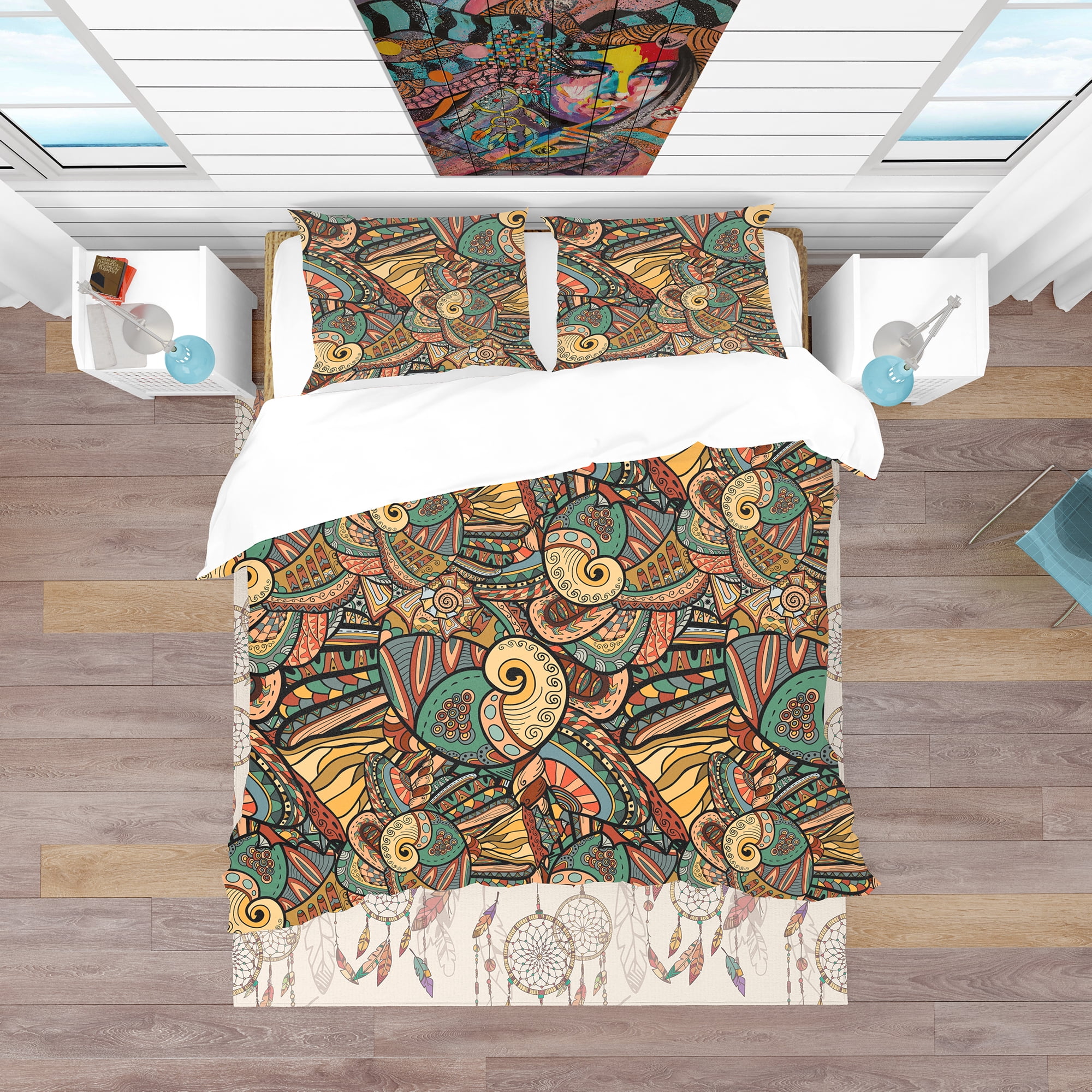 Designart 'Abstract Pattern with Marine Inhabitants' Bohemian & Eclectic Duvet Cover Set