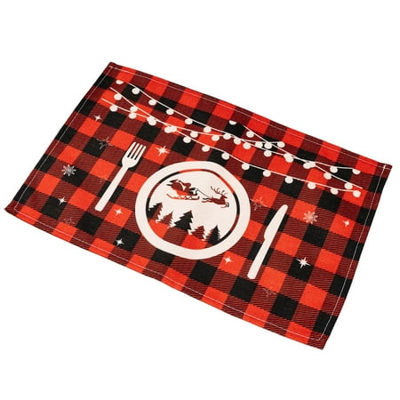 

UDIYO Christmas Table Placemat Black Red Plaid Elk/Balls/Coffee/Car/Letter/Cutlery Print Reusable Thicker Rectangle Heat Insulation Dishwasher Safe Xmas Party Table Decor Dining Mat for Kitchen