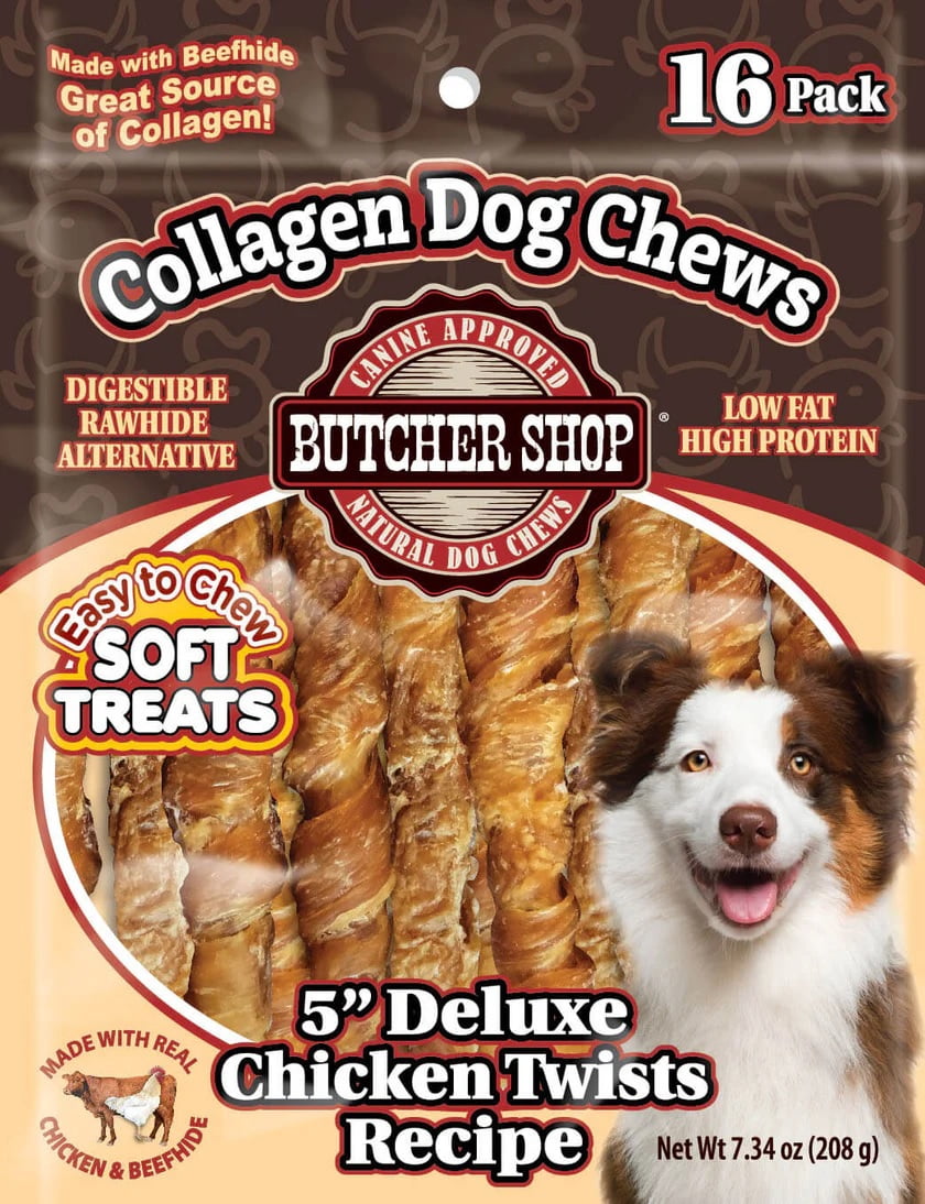 Butcher Shop Collagen Dog Chews 5” Deluxe Chicken Twists Dog Treats (2 Pack - 7.34 oz per Pack)
