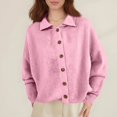 thumbnail image 6 of Womens Button Up Cardigan Sweaters Chunky Knit Long Sleeve Lapel Collared Tops Fall Winter Fashion Clothes Pink L, 6 of 7