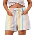 thumbnail image 2 of Yteetum Women's Summer Shorts Elastic Waist Drawstring Beach Shorts Women Striped Printed Loose Lightweight Comfy Travel Vacation Shorts with Pockets, 2 of 6