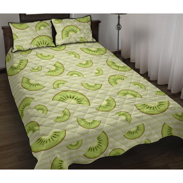 Juego de cama edredón con fondo de rayas y estampado kiwi