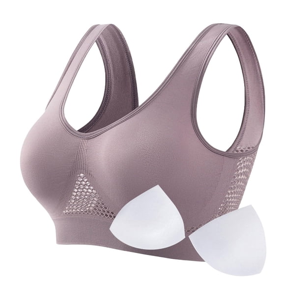 FAVIPT Yoga Bras for Women Light Fitness Tank Bra Mesh Breathable Wireless Bralette Seamless Removable Pads Underwear Khaki,XL