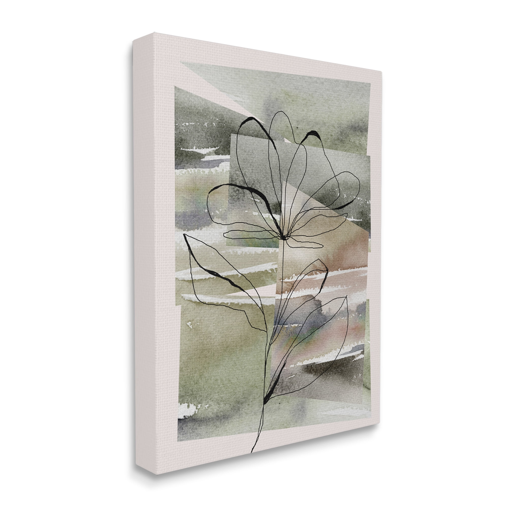 Stupell Industries Flower Outline on Green Botanical & Floral Painting Gallery Wrapped Canvas Art Print Wall Art, 16 x 20