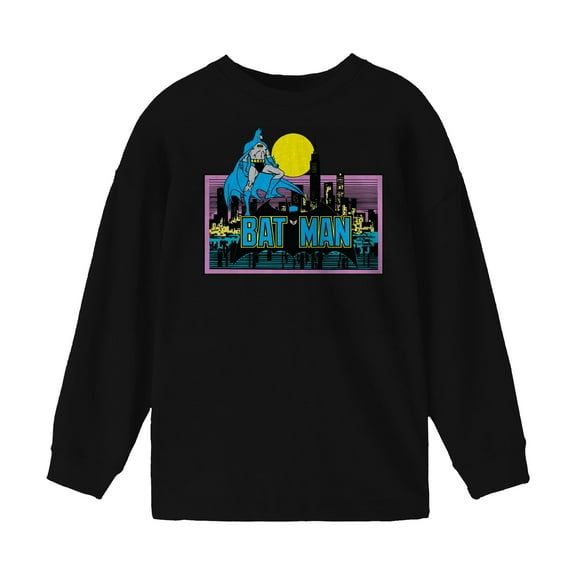 Batman Vintage Graphic Youth Boy's Black Long Sleeve ShirtMedium