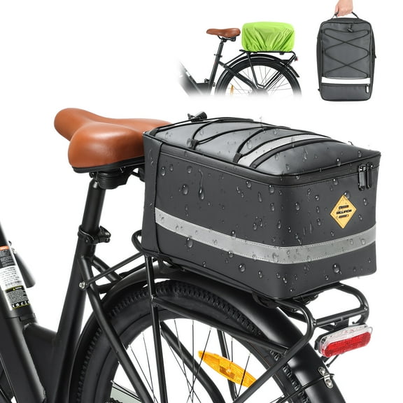 Bike Bag for Rear Rack, 15L Waterproof Bike Rear Seat Bag , Trunk Pannier with Reflective Straps, Bike Cargo Luggage Bag with Rain Cover for Mountain Bike, Electric Bike