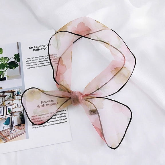 Women Organza Skinny Neckerchief Floral Light Pink