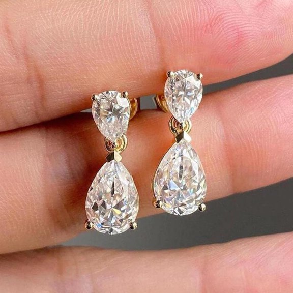 2Ct Pear Cut Lab Created Diamond Drop Earrings 14K Yellow Gold Plated