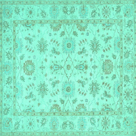 Ahgly Company Indoor Square Oriental Turquoise Blue Traditional Area Rugs, 3' Square