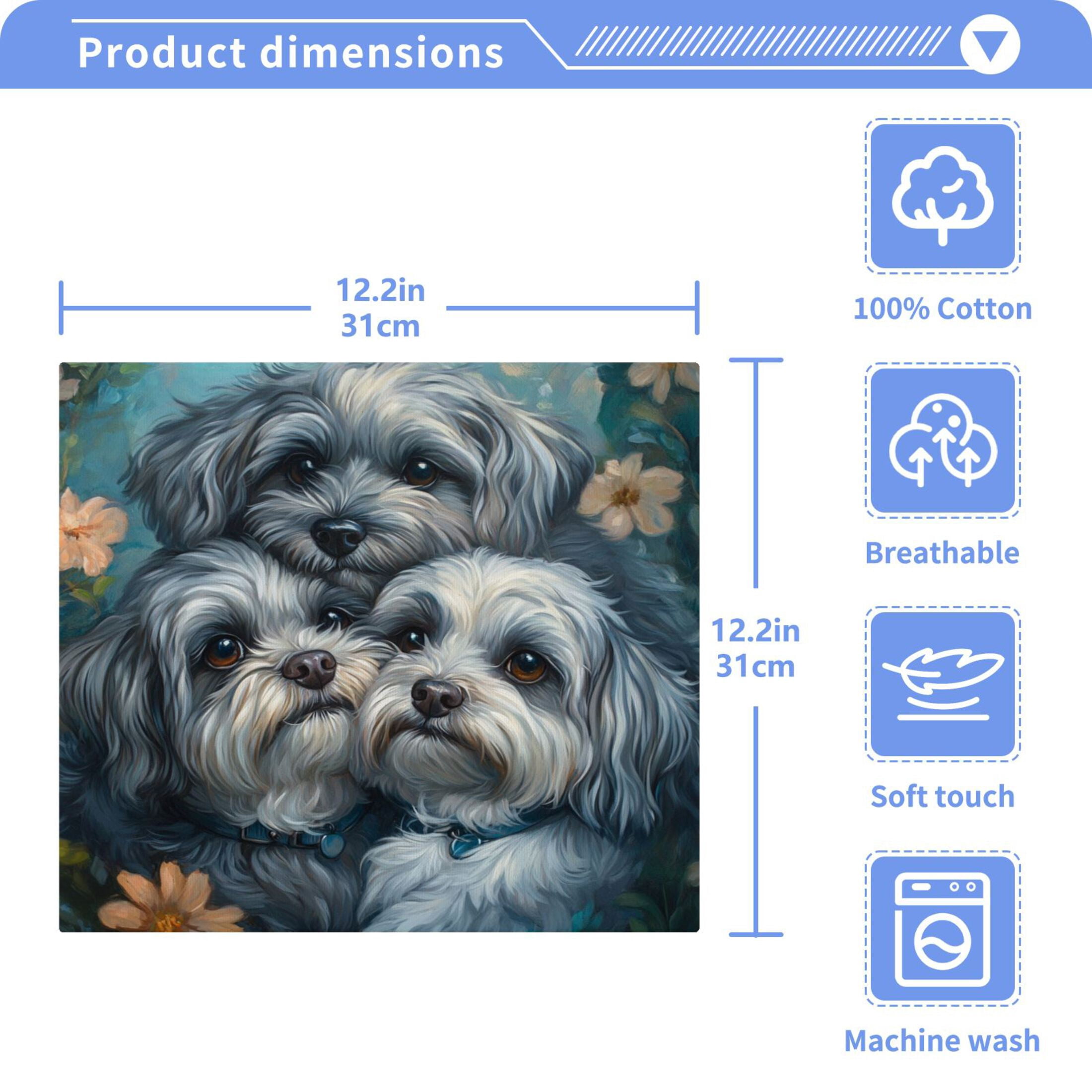 Cute Gray Lhasa Apso Dogs 100% Cotton Face Towel 12x12in Soft Absorbent Washcloth Durable Printed Hand Towels for Bathroom Travel 6 Pcs