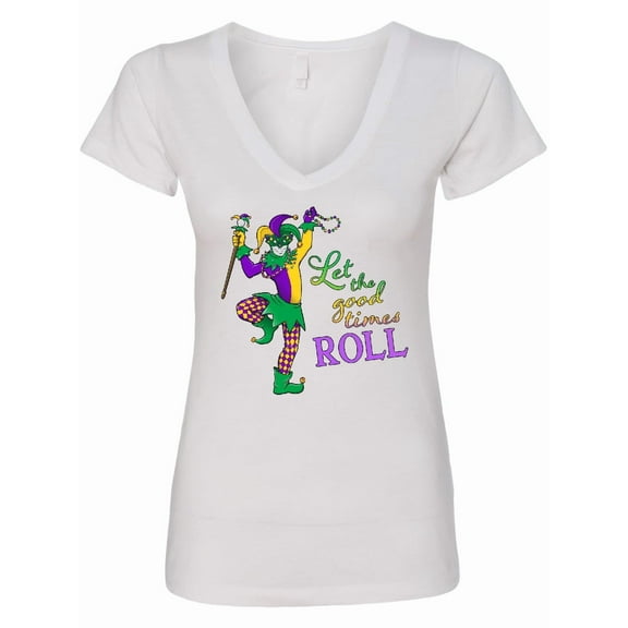 Inktastic Let the Good Times Roll Mardi Gras Jester Women's V-Neck T-Shirt