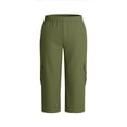 thumbnail image 5 of Hueook Khaki Pants Capri Hiking Women Solid Color with Elastic Waist Casual Clothes Pockets Full Length Capris Pants Army Green 2X, 5 of 6