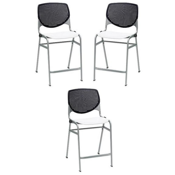 Home Square Plastic Counter Stool in Black/White - Set of 3