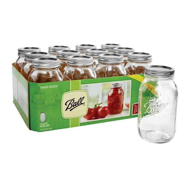 Ball, Glass Mason Jars with Lids & Bands, Regular Mouth, 32 oz, 12