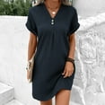 thumbnail image 2 of Ahuyic Womens Casual Dress,Womens Plus Size Dress,Womens Summer Casual V-Neck Short Sleeve Mini Dress,Navy,S, 2 of 5