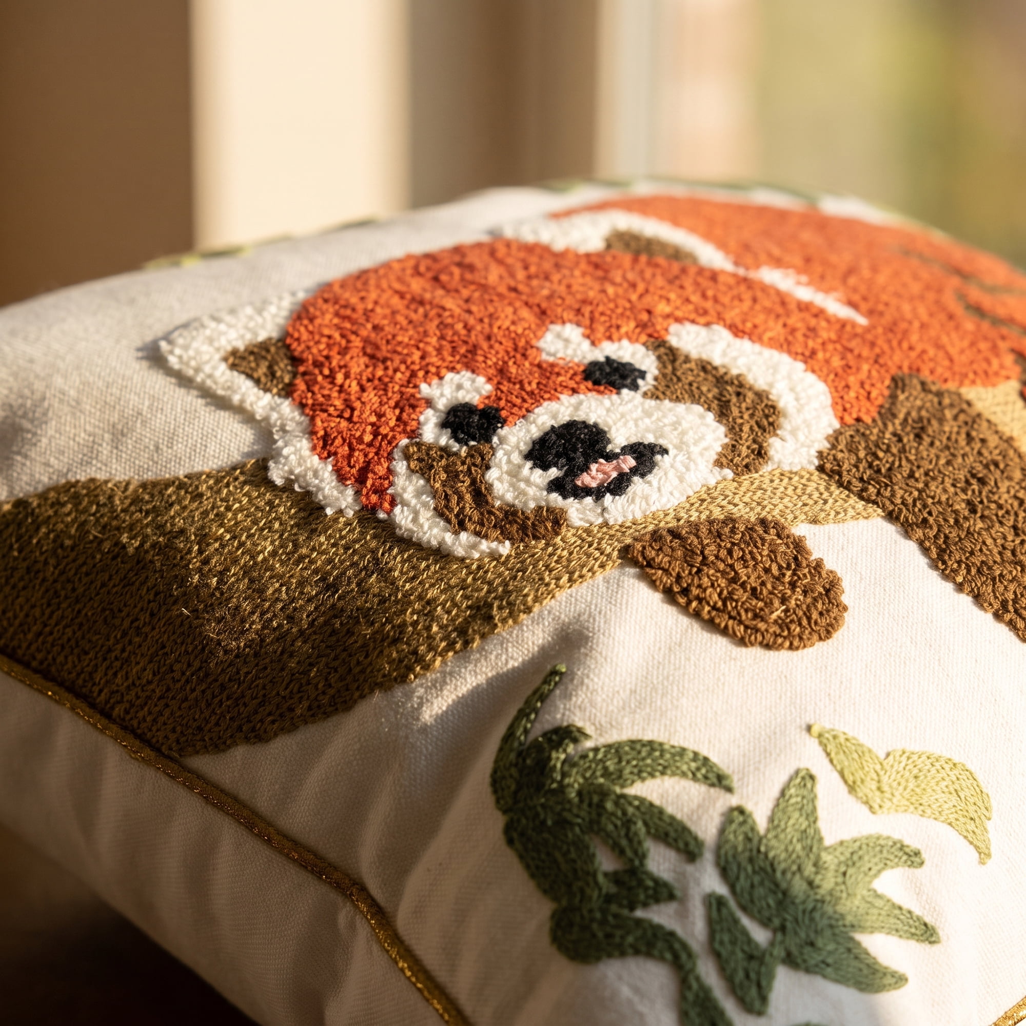 Unique Bargains Cotton 3D Embroidered Throw Pillow Cushion Cover Red Panda 18" x 18"