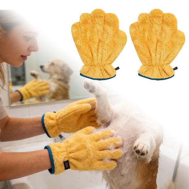 1 par de guantes de felpa coral para el aseo de mascotas, de secado rápido, para perros y gatos, para el baño, el cepillado y el masaje, con muñequera elástica