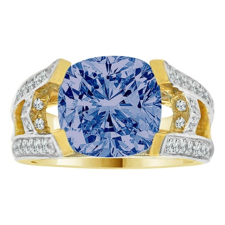 14k Gold Estate Ring - 14k Yellow Gold White Rhodium, Fancy Estate Ring Created Cushion Cut CZ Synthetic Sep Birthstones Size 06.0