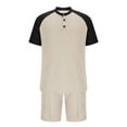 thumbnail image 4 of Pantalones de los Hombres Cintura Elástica, Color Casual Bloqueado, Manga Corta Cuello Redondo Bolsillo Shorts Conjunto, 4 of 9