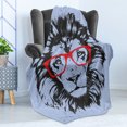 thumbnail image 4 of Animal Soft Flannel Fleece Throw Blanket, Grunge Lion Portrait with Hipster Glasses Nerd Humor Comic King Illustration, Cozy Plush for Indoor and Outdoor Use, 70" x 90", Blue Black Red, by Ambesonne, 4 of 5