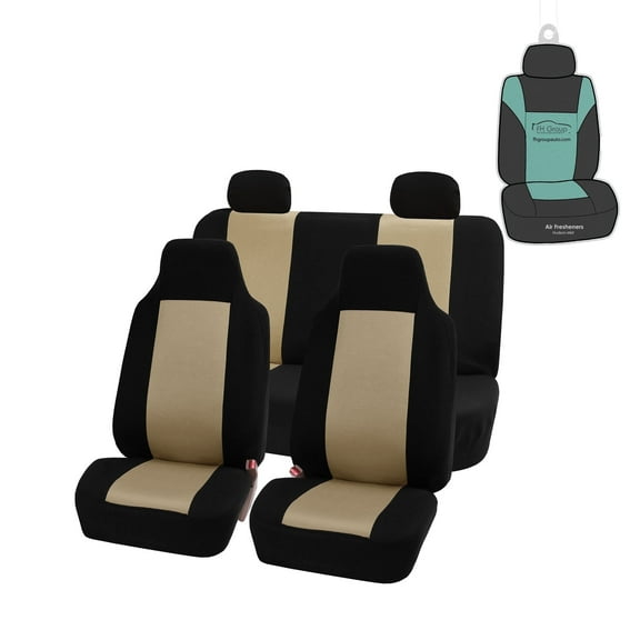 FH Group Classic Cloth Car Seat Cover, Universal Beige Full Set Seat Cover with Air Freshener