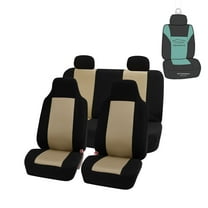 FH Group Classic Cloth Car Seat Cover, Universal Beige Full Set Seat Cover with Air Freshener