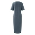 thumbnail image 4 of Women's Casual Loose Sundress 2024 T Shirt Dress Short Sleeve V Neck Solid Color Long Dress Side Split Leisure Dresses With Pockets Temperament Slim A-Line Midi Dresses, 4 of 6