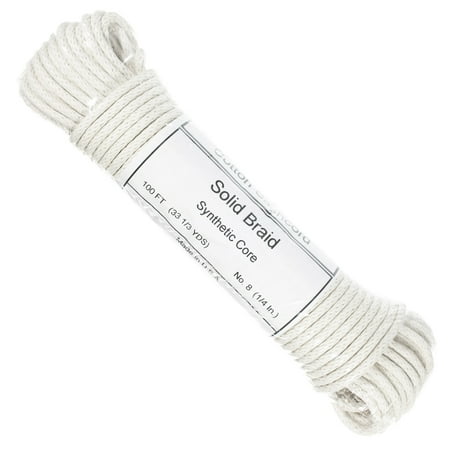 

Braided Cotton Sash Cord - Natural White Cotton Cording with Reinforced Synthetic Core - 3/16-Inch and 1/4-Inch Diameters - 100-Foot Hanks - Ideal for Indoor & Outdoor Utility